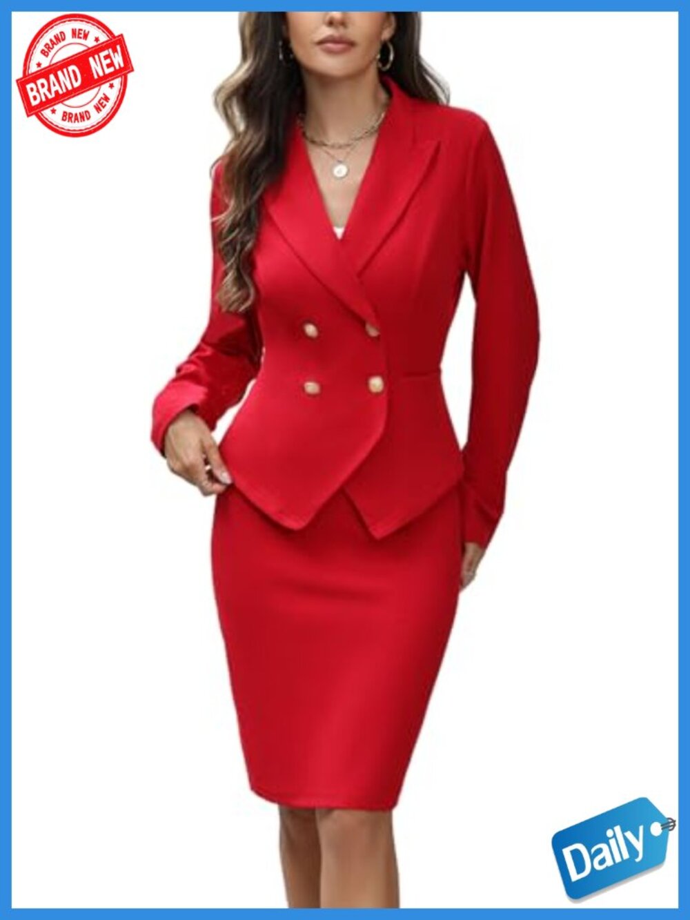 Women's 2 Piece Suit Set Business Casual Office Work Long Sleeve Blazer Pencil